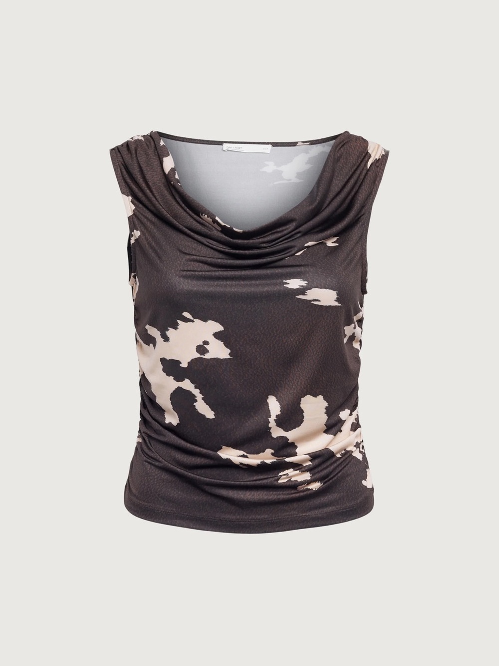 OAK + FORT Sleeveless Cowl-Neck Print Tank - Black & Cream